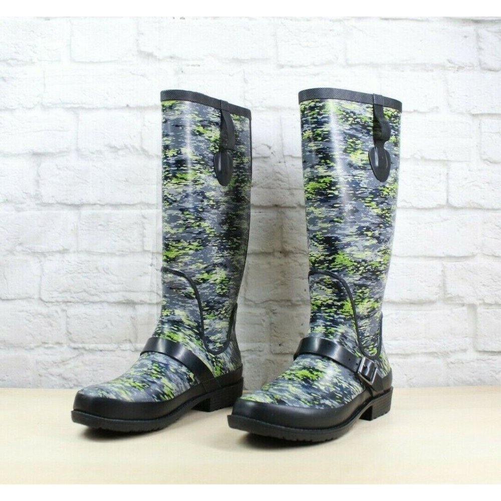 LL Bean Wellie Mariner Blue Camouflage WP Knee High Rain Boots Size 7 M - Picture 2 of 9